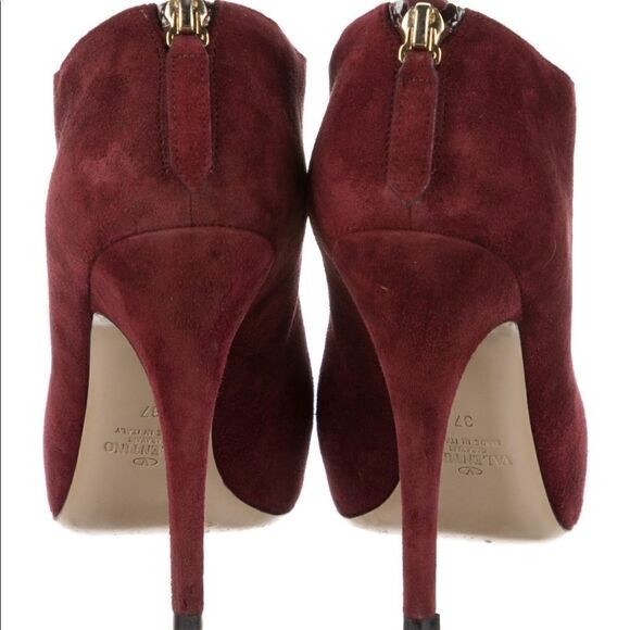 Valentino Garavani Suede Ankle Ruffle Lace-Up Booties - Picture 4 of 5